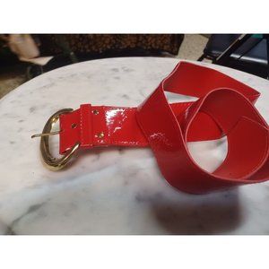 Ladies Red Shiny Belt Gold Buckle 2" Wide About 39" Long